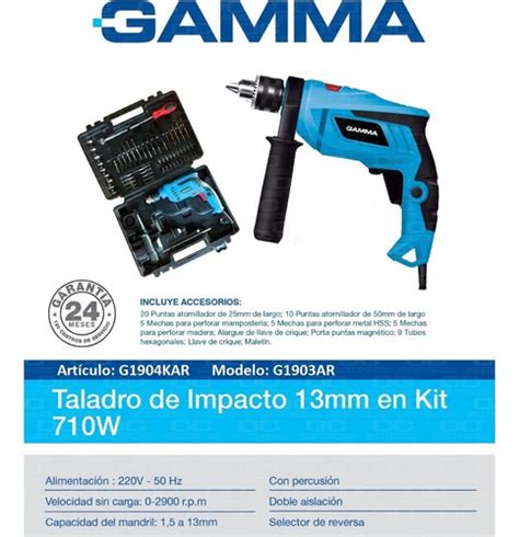 Taladro Percutor Gamma W Mm Con Maletin Acc Envio Cuotas