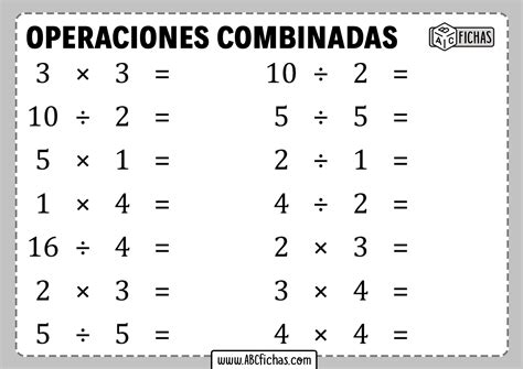 Fichas De Ejercicios De Operaciones Combinadas Para Resolver