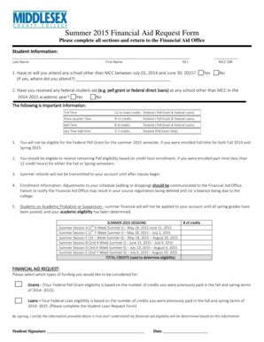 Fillable Online Middlesexcc Summer Financial Aid Request Form