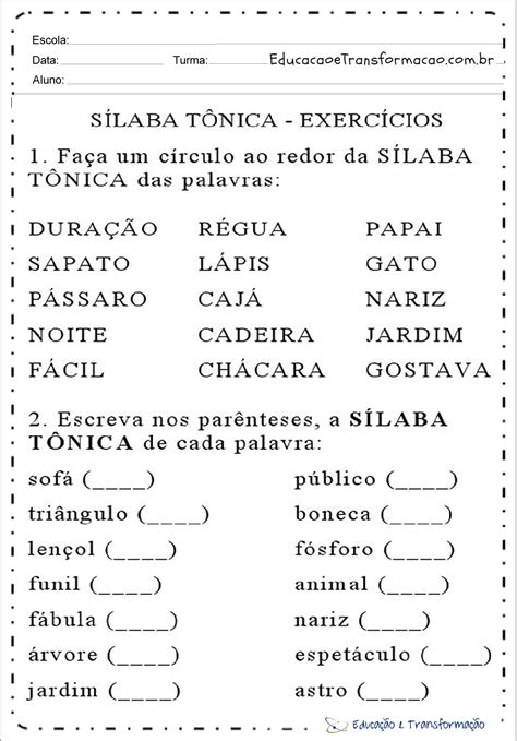 Sílaba Tônica Da Palavra Português - 7