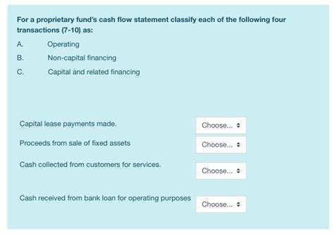 Solved For A Proprietary Funds Cash Flow Statement Classify