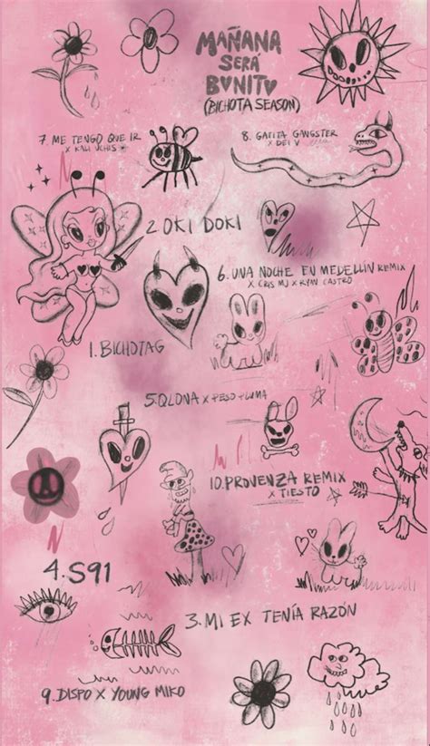 A Pink Poster With Many Drawings On It