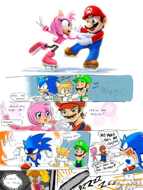 Mario And Amy Sochi 2014 By Drawloverlala On Deviantart Sonic Funny