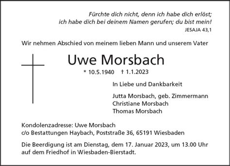 Traueranzeigen Von Uwe Morsbach Vrm Trauer De