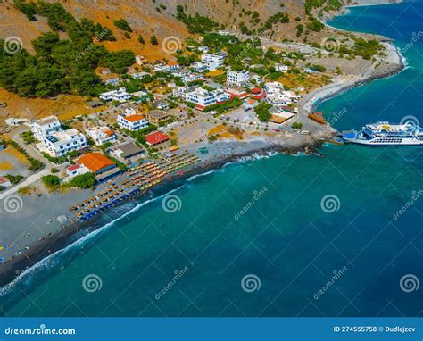 Aerial View Of A Beach At Agia Roumeli At Greek Island Crete Stock