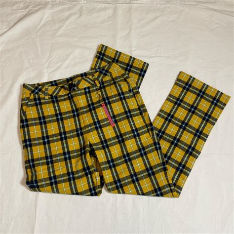 Unif Yellow Plaid Pants Waist Inseam Depop