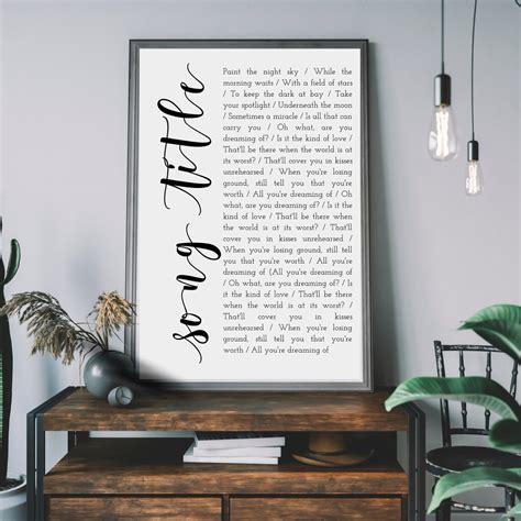 Custom Song Lyrics Wall Art Printable Personalized Gift Etsy