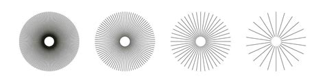 Radial circle lines. Symbol of Sun star rays. Spokes with radiating stripes grid. Set of ...