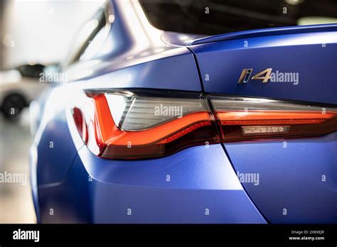 Garching, Germany. 29th Sep, 2021. The "i4" logo is seen on the rear of ...