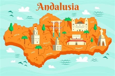 Mapa de andalucía con hitos Vector Gratis