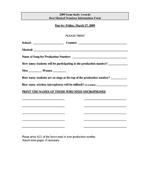 Fillable Online Best Musical Nominee Information Form Fax Email Print