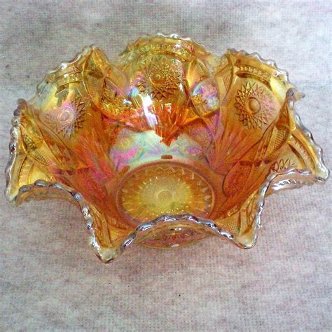 Imperial Fashion Marigold Ruffled Carnival Glass Bowl From Manorsfinest On Ruby Lane