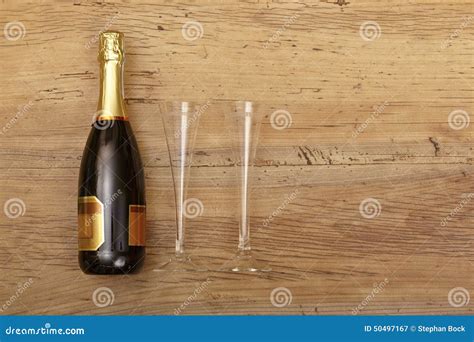 Champagne Bottle And Champagne Glasses On Wood Stock Image Image Of Glasses Champagne 50497167