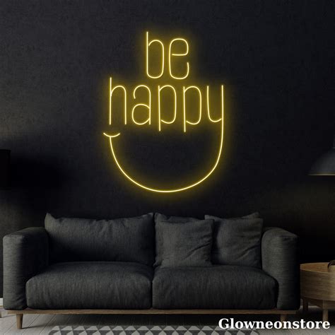 Glowneon Be Happy Neon Sign, Quotes Led Sign, Motivation Quote Sign, Girl Room Decor, Coffee ...