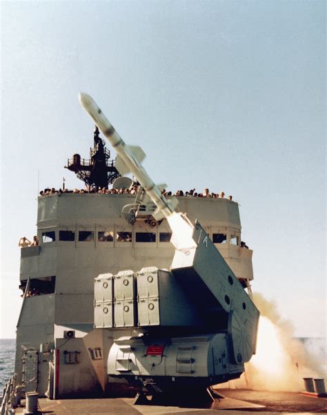 An Rgm 84 Harpoon Missile Is Launched From An Asroc Launcher Aboard The