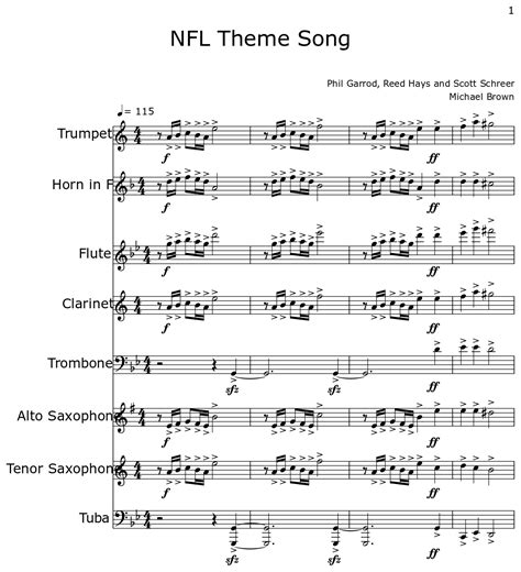 NFL Theme Song - Sheet music for Trumpet, Horn in F, Flute, Clarinet, Trombone, Alto Saxophone ...