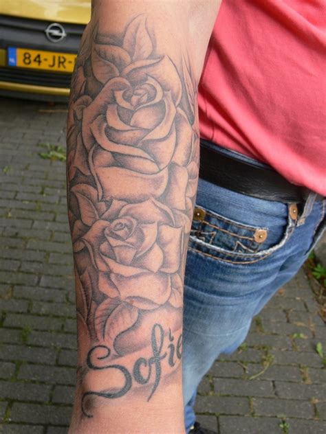 Lovely Gray Ink Rose Flowers Tattoo For Men On Arm Tattooimages Biz