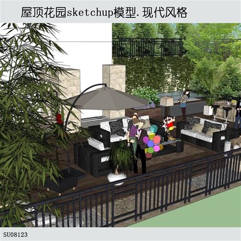 Sketchup屋顶花园 现代风主义风格 Sketchup建筑景观室内模型 筑图 建筑景观素材lumion模型方案文本cad施工图su模型下载