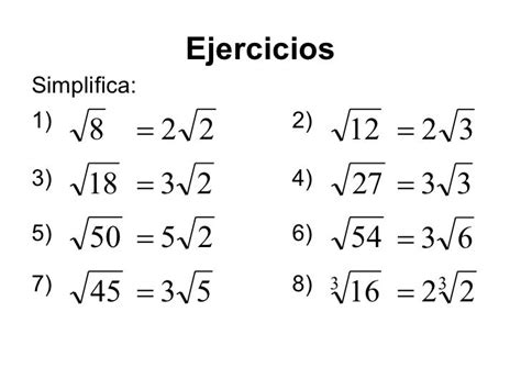 Simplificar Radicales