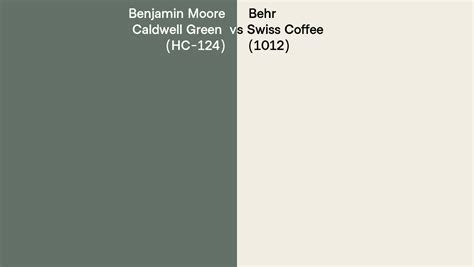 Benjamin Moore Caldwell Green Hc Vs Behr Swiss Coffee Side