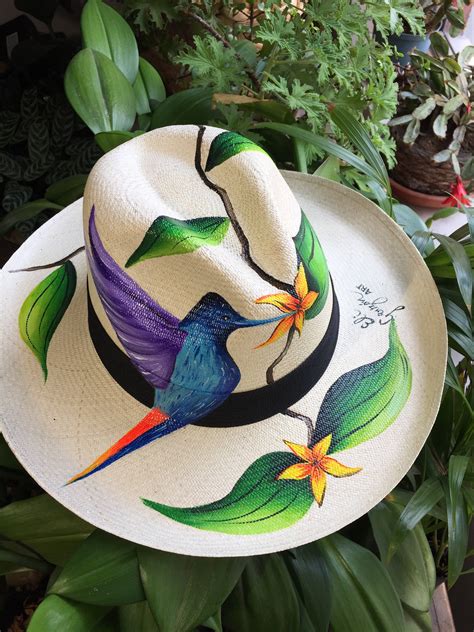 Hand Painted Natural Straw Hats Genuine Aguade O Style Hat Colombia