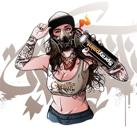 Premium Vector | Vector young girl painting graffiti