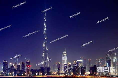 Dubai skyline with Burj Khalifa, Dubai, United Arab Emirates, Stock ...