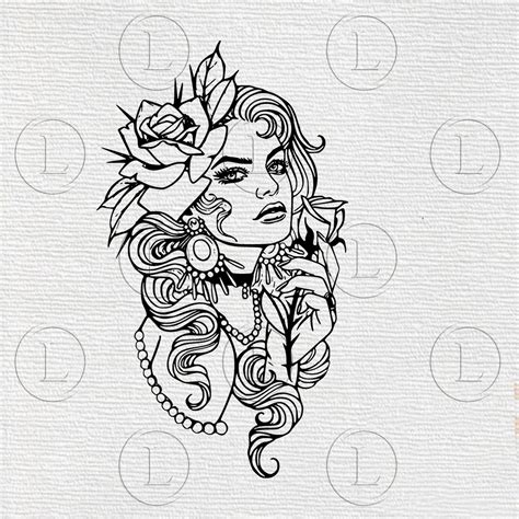 Girl Tattoo Designs Svg-girl Clip Art Drawing Svg for Cricut-vector ...