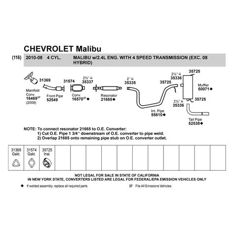 Walker® Chevy Malibu 2009 Replacement Exhaust Kit