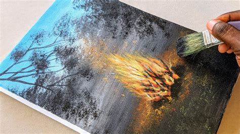 How To Paint Fire In The Woods In The Forest Easy Acrylic Painting