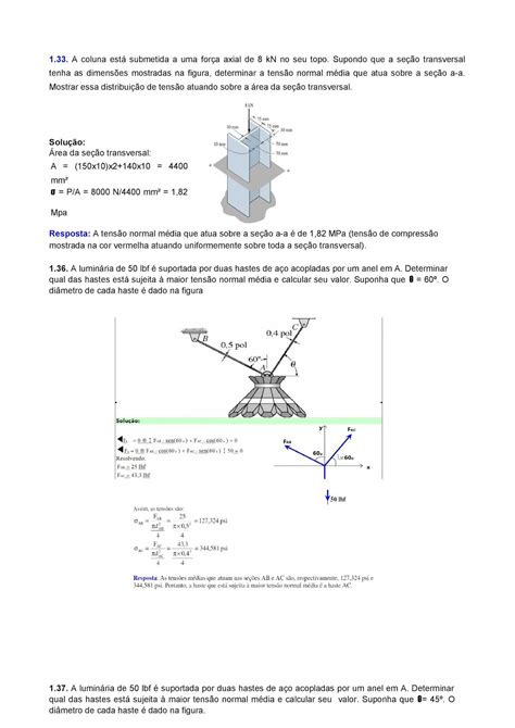 Exerc Cios De Resist Ncia Dos Materiais Resmat Resolvidos Mais Uma
