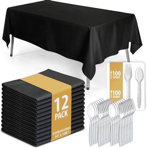 Black Plastic Tablecloths for Rectangle Tables with Silverware - 54" x ...