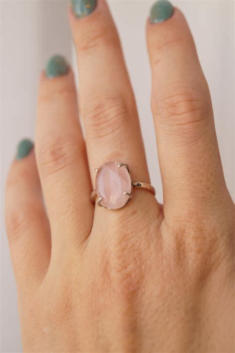 Anillo De Cuarzo Rosa Anillo De Piedra Rosa Joyas Boho Etsy