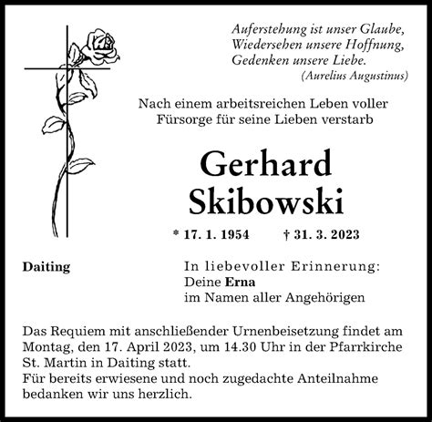 Traueranzeigen Von Gerhard Skibowski Augsburger Allgemeine Zeitung