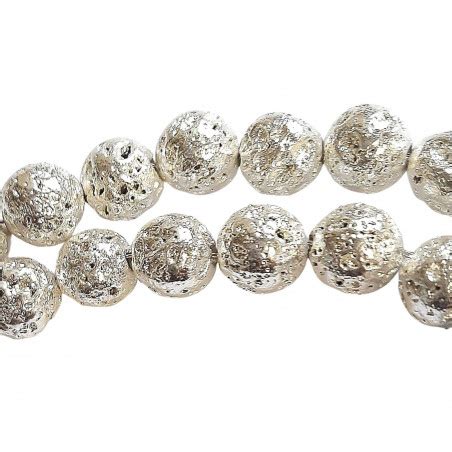 Fil de 60 perles rondes 6mm 6 mm en pierre de lave argentée teintée