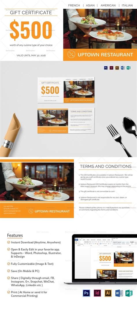 Restaurant Gift Certificate Template Restaurant Templates throughout ...