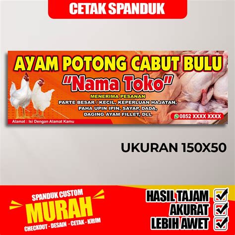 Jual Banner Ayam Potong Spanduk Ayam Potong Cabut Bulu Custom Nama Toko