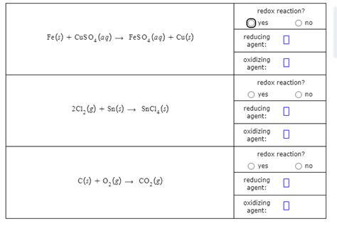 Solved Redox Reaction Yes Ono Reducing Agent Fe S Cuso Chegg