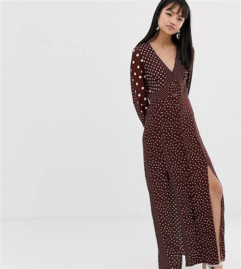 Lyst Miss Selfridge Maxi Dress With Blouson Sleeve In Mixed Polka Dot