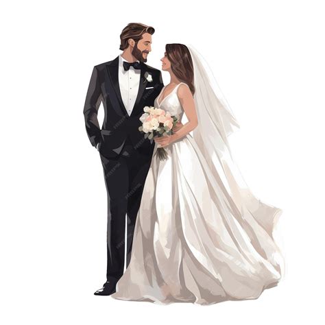 Premium PSD | Bride white wedding dress with groom black suit