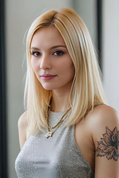 Premium Ai Image Blonde Woman With Colorful Floral Tattoo On Arm