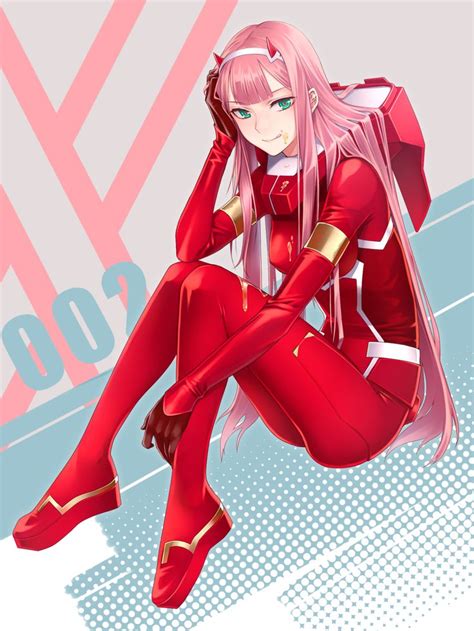 an anime girl sitting on the ground with her legs crossed and pink hair, wearing red