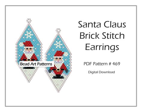 Beaded Santa Claus Earrings Brick Stitch Pdf Pattern For Miyuki Delica