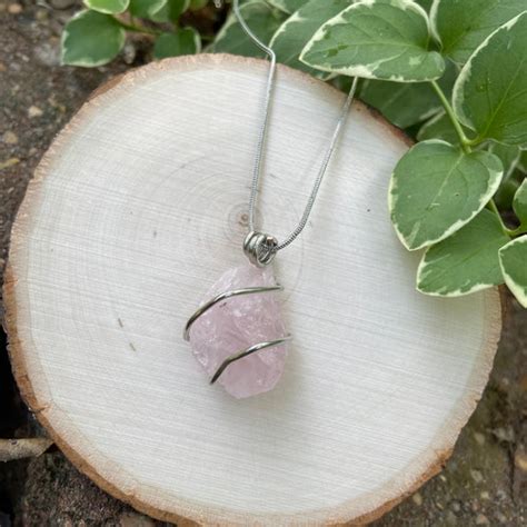 Real Natural Raw Rose Quartz Wire Wrapped Necklace Etsy