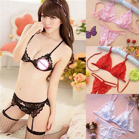 Womens Sexy Lace Open Crotch Thongs G String Top Underwear Bra Set Sleepwea` Ia Ebay