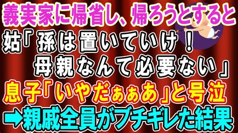 【スカッとする話】義実家に帰省し、帰ろうとすると姑「孫は置いてけ、母親なんて必要ない」息子「やだぁぁぁ」と号泣→親戚全員がブチギレた結果w