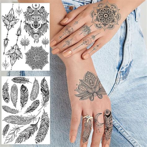 Coktak 6 Pieces Lot Unique Black Henna Temporary Tattoo Stickers For