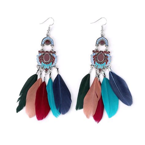 Aliexpress Buy Retro Long Feather Tassel Earrings Bohemian Ethnic