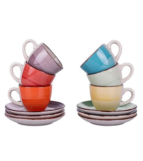 Set 6 tazzine caffè 90 ml con piattino in gres colorato dipinto a mano