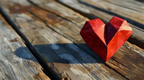 Coraz N De Origami Rojo En Mesa De Madera Hecho A Mano S Mbolo De Amor